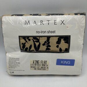 Martex King Flat Sheet Black Tan Leaves Floral